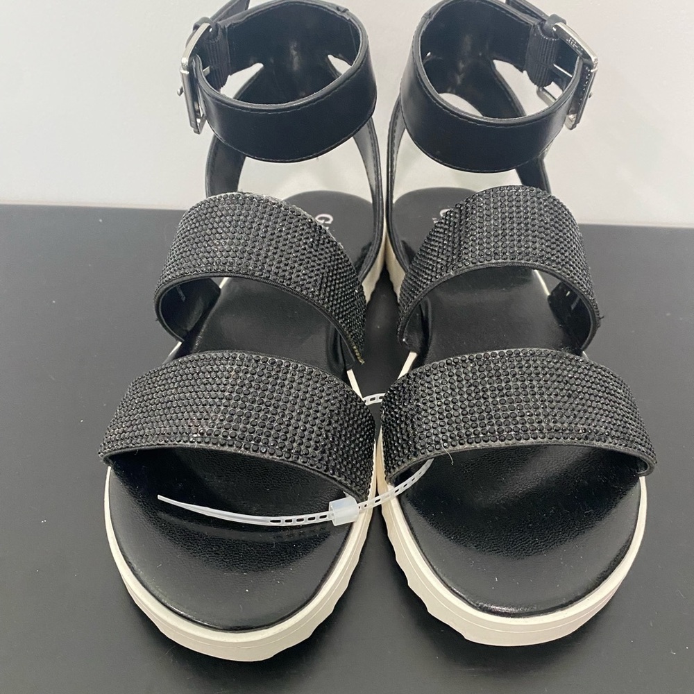 Guess Women’s Kinley Sandals Glitter Straps Buckle Black Size 5.5 - Picture 3 of 6